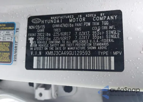 2016 Hyundai Tucson Se из США, поврежденный, VIN KM8J3CA49GU129593